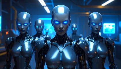 Naklejka premium Futuristic robots in a sterile environment