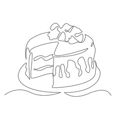 One continuous single drawing line art flat doodle cake, dessert, sweet, baked, cream, delicious, pastry. Isolated image hand draw contour on a white background, hand drawn, not AI