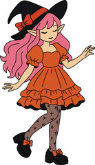 Magical Charm: Pink Witch in Orange Dress