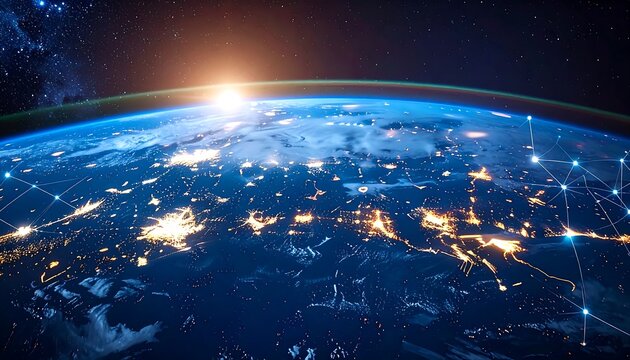 Earth at dawn, network connections - Powered by Adobe