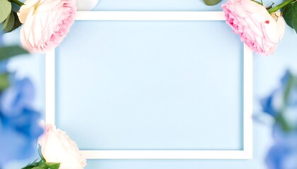 Floral frame on pastel blue background