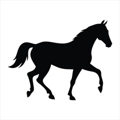 Obraz premium Black silhouette of a horse walking against a white background