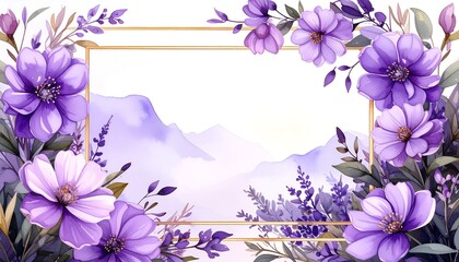 Floral frame with mountains
