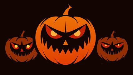 Sinister Faces of Pumpkins in the Dark Background