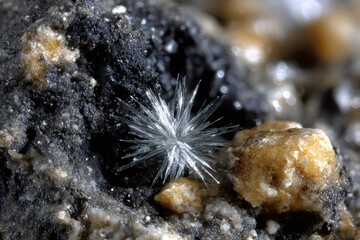 Stibnite mineral forming a radiating crystal starburst structure