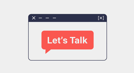 A modern vector illustration shows a web browser window with a red 'Let's Talk' speech bubble, symbolizing instant digital interaction and client assistance.