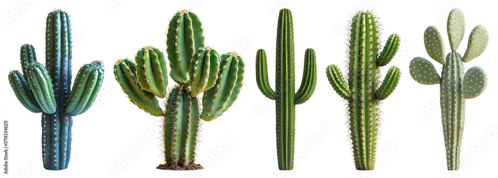 Poster png vibrant cacti collection display, element set on transparent background