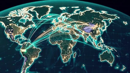 animated world map showing international data flow and global connectivity - Powered by Adobe