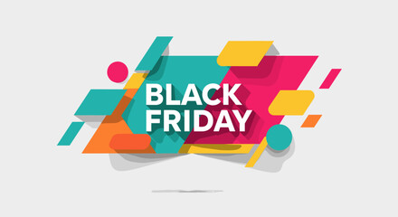 Dynamic Black Friday sale banner featuring bold typography and vibrant geometric shapes, perfect for promoting seasonal discounts and special shopping events.