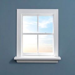 White Window Frame on a Blue Wall.