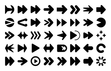 Collection of Black Arrow Icons and Navigation Symbols
