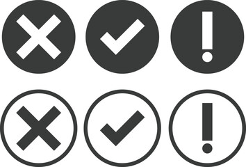 check mark and cross mark icon set. Yes, no sign. Approve and reject symbols. Green Tick and Red X Sign
