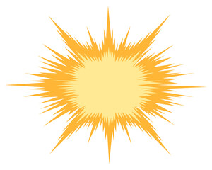 Yellow explosion burst with sharp starburst rays, Dynamic comic style sun blast element,  Radiant energy effects, flash design, pop art, graphic projects.