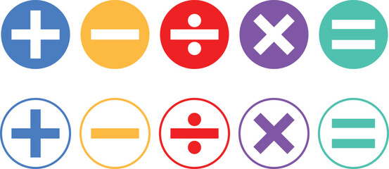 mathematical symbol icon set. Plus, minus, Multiply, division sign. Calculator button symbol