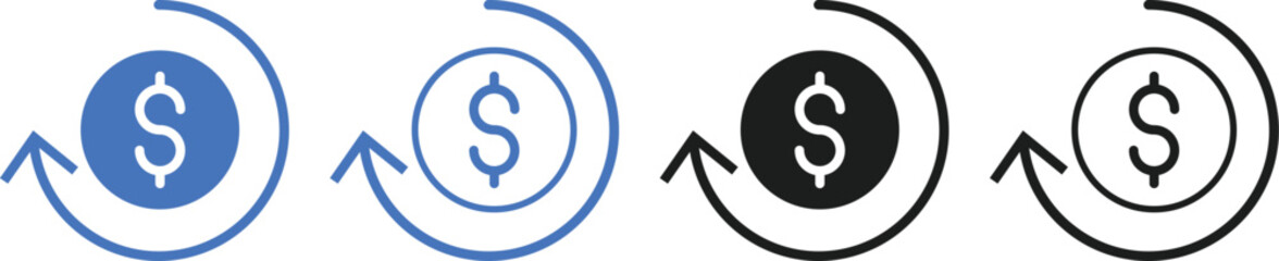 refund money icon set. Dollar refund symbol. Money return sign 