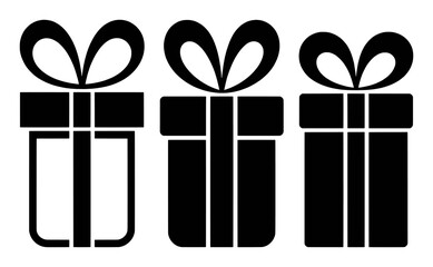 Three Black Gift Boxes with Ribbons on a White Background