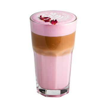 Pink rose latte in a glass isolated PNG with Transparent Background