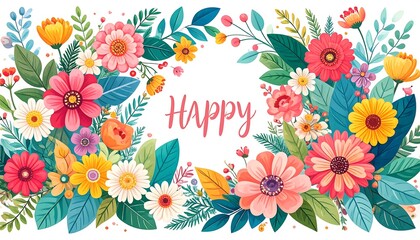 Floral greeting card with the word "Happy