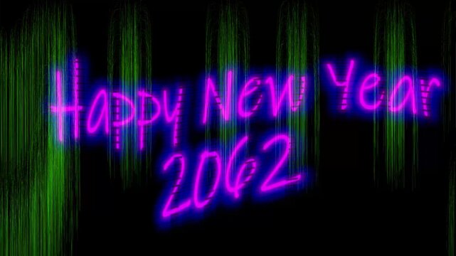  Futuristic purple and white Glowing Special Series Happy New Year 2062 Text reflection, sparkles year The Latest series, special version Seamless looping..