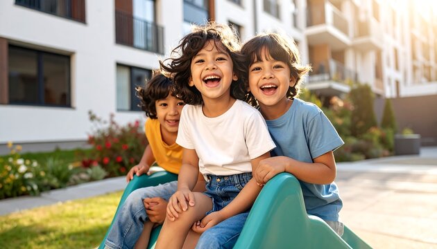 Children laughing on a slide