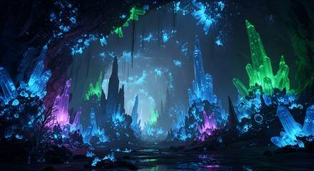 Mystical Crystal Cave A Glowing Underground Realm of Luminescent Gems and Natural Beauty