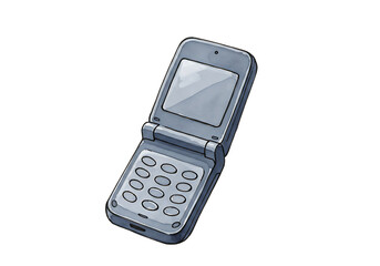 Old flip phone isolated on transparent background