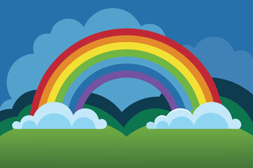 Double Rainbow in Stormy Sky Vector Illustration