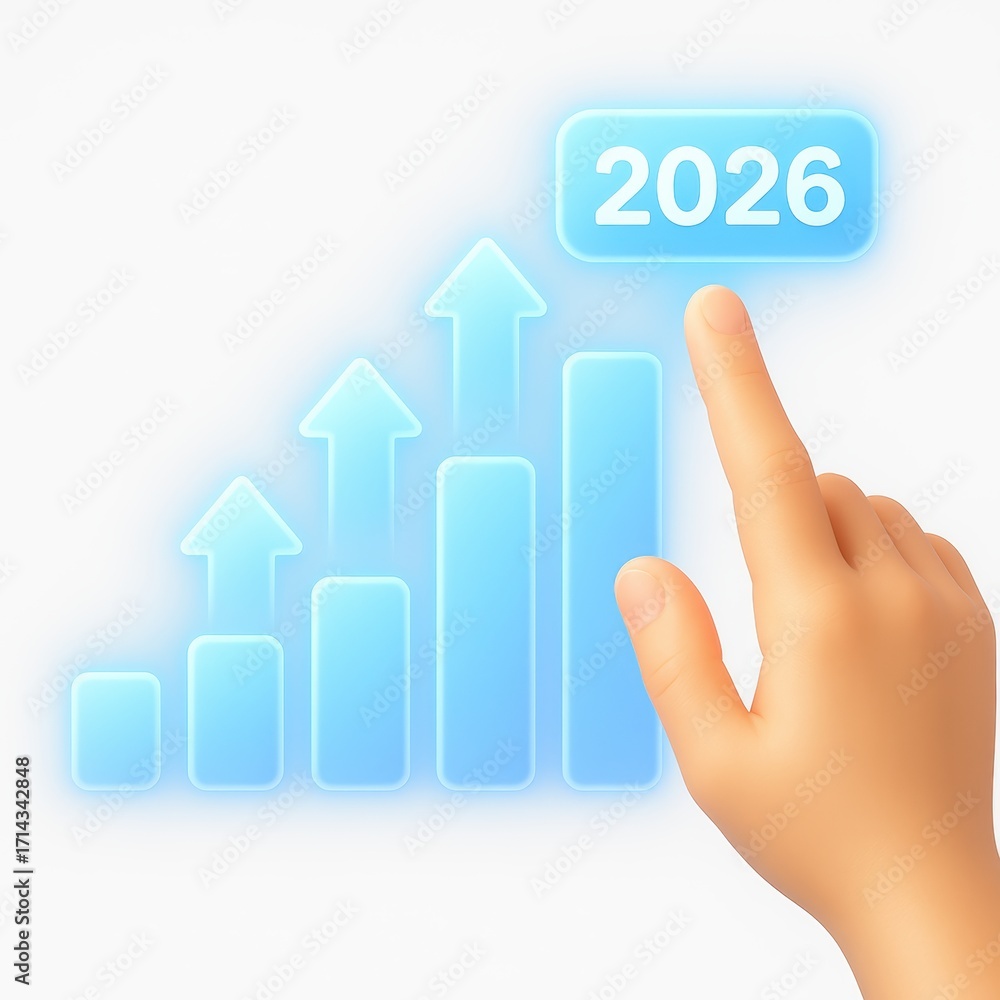 Aufkleber hand showing data growth with rising graph and future year indicator for business analysis