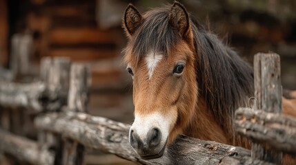 Obraz premium Close-up view of a horse at a rustic farm during a tranquil afternoon