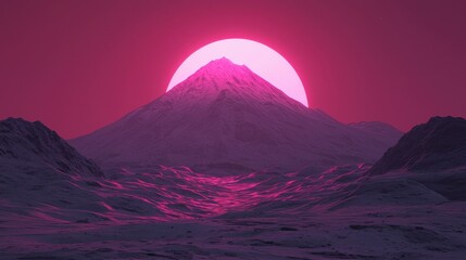 Majestic Pink Mountain Under Vibrant Sunset in Dreamscape