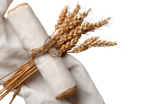 Wheat Bundle with Linen and Twine, Rustic Agriculture Symbol isolated on Transparent Background