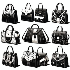  Vector image set of black and white bags