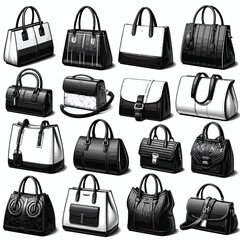  Vector image set of black and white bags