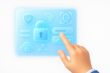 Digital Concept of Cybersecurity with Lock Icons and Hand Interacting with Interface Elements