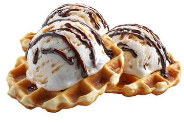 Waffle Cone Ice Cream Sundae with Chocolate Drizzle on Transparent Background