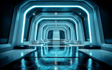 Obraz premium Futuristic Sci - Fi Corridor with Neon Lights and Smooth Surfaces