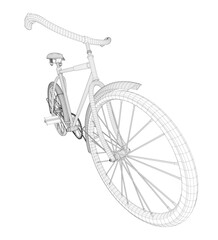 Obraz premium Bicycle wireframe 3D model on white background, vector illustration