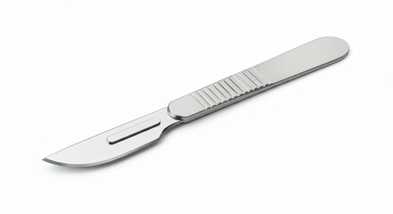 Fototapeta premium A single, sterile stainless steel scalpel with a sharp blade, perfect for surgical procedures and medical examinations
