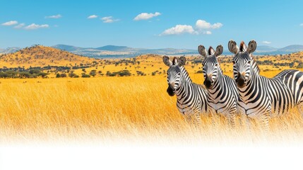 Majestic Zebras Standing in Expanse of African Savannah Landscape