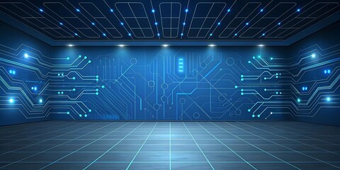 Abstract technology presentation background with futuristic digital circuit board.