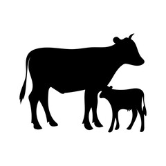 silhouette of a cow and calf.eps