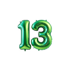 Green Number Thirteen Balloon - 13th Birthday Party Decoration