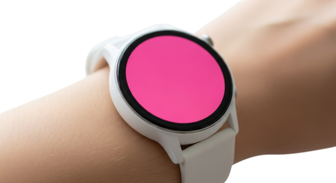Smartwatch with Pink Screen Isolated on Transparent PNG Background