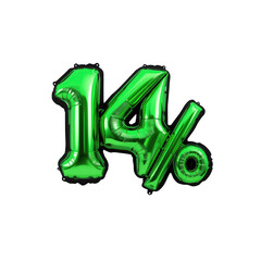 Green Foil Balloons Forming 14 Percent Sign - Discount, Sale, Celebration