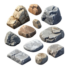 Rocks and Stones Illustration Set: A Collection of Realistic Textures and Multi-Faceted Rock Forms