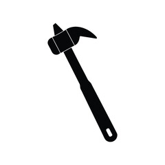 A black silhouette of a hammer with a claw on one end and a flat striking surface on the other, displayed on a white background for versatile design applications