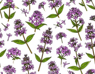 Floral pattern of purple flowers and leaves