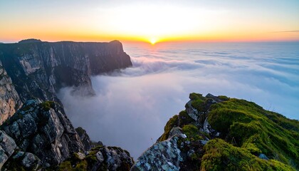 Mountaintop sunrise over a sea of clouds