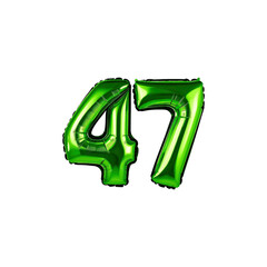 Green Number 47 Foil Balloon on Transparent Background
