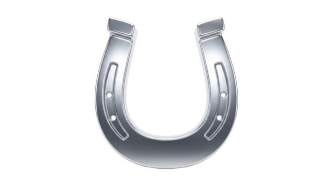 Silver horseshoe, isolated on white background, symbol of good luck.